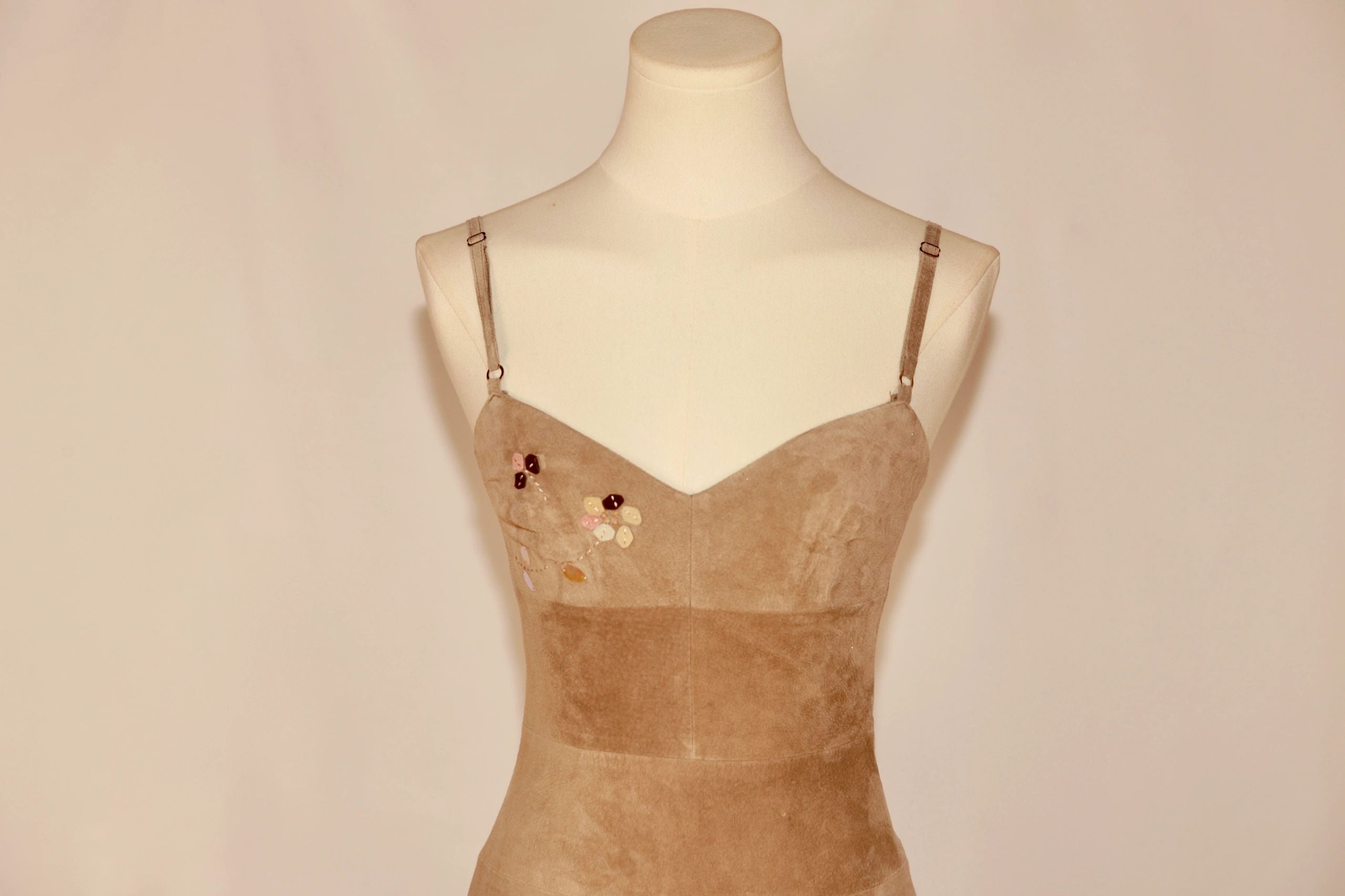 VNTG BCBG Suede Leather Embroidered Dress - Size 0