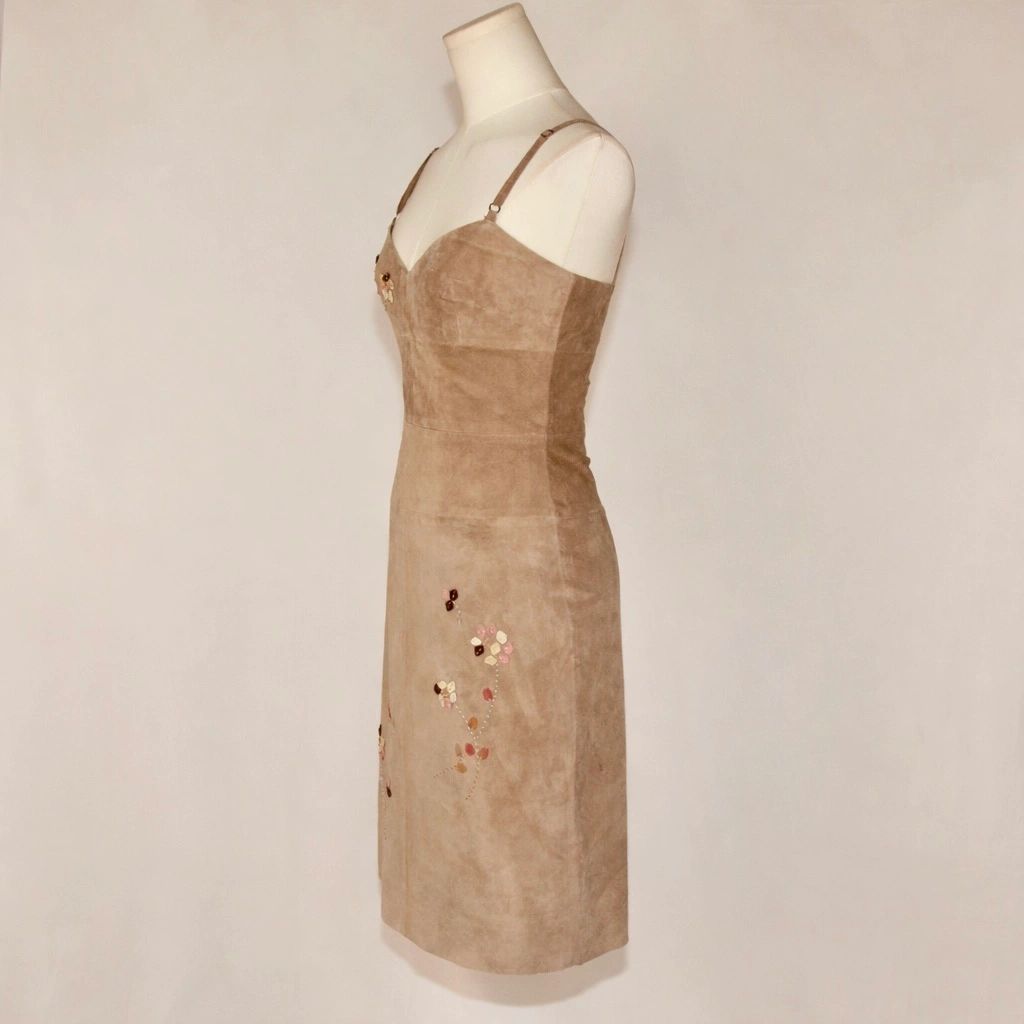 VNTG BCBG Suede Leather Embroidered Dress - Size 0