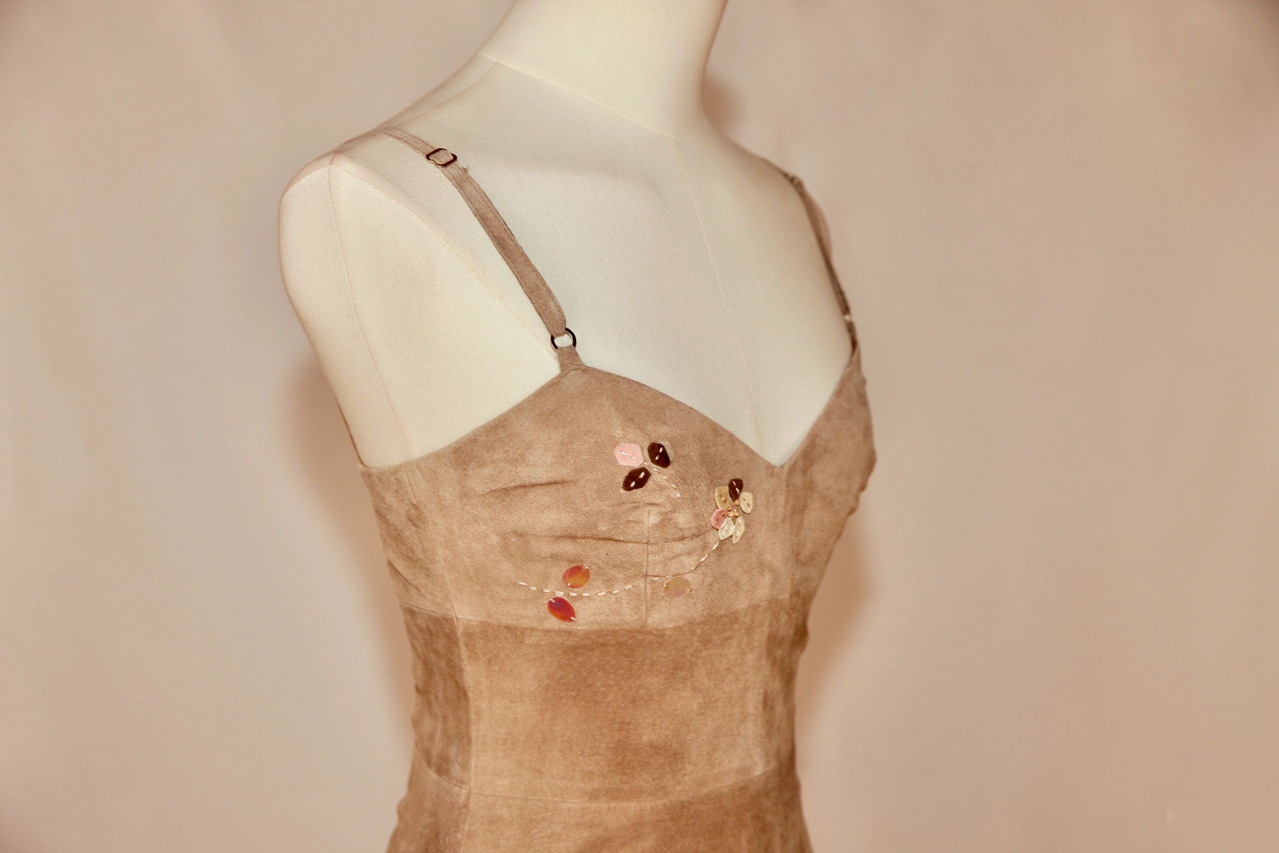 VNTG BCBG Suede Leather Embroidered Dress - Size 0
