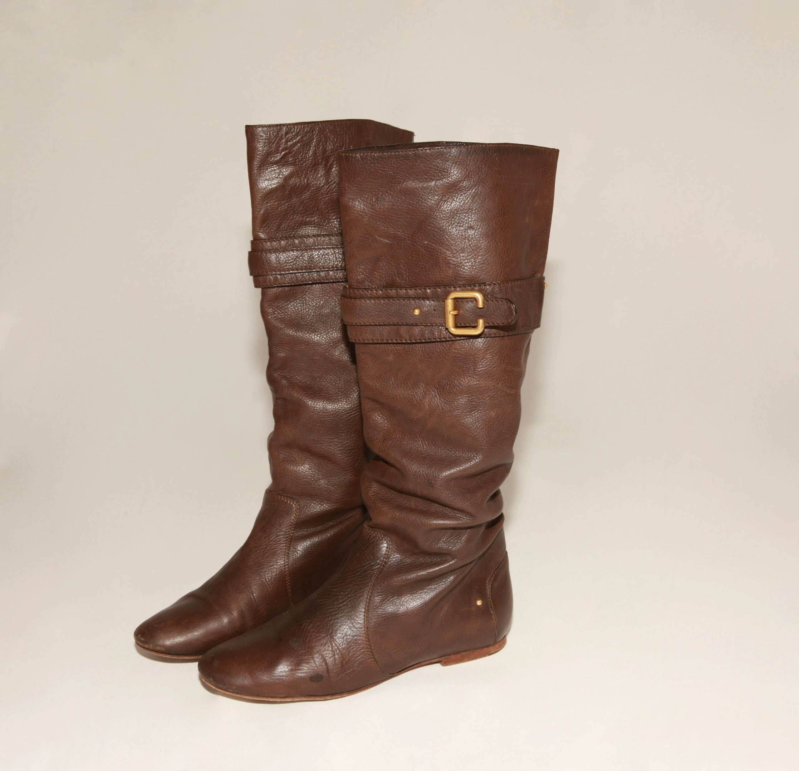 VNTG Chloé Brown Leather Slouchy Riding Boots - Size 37