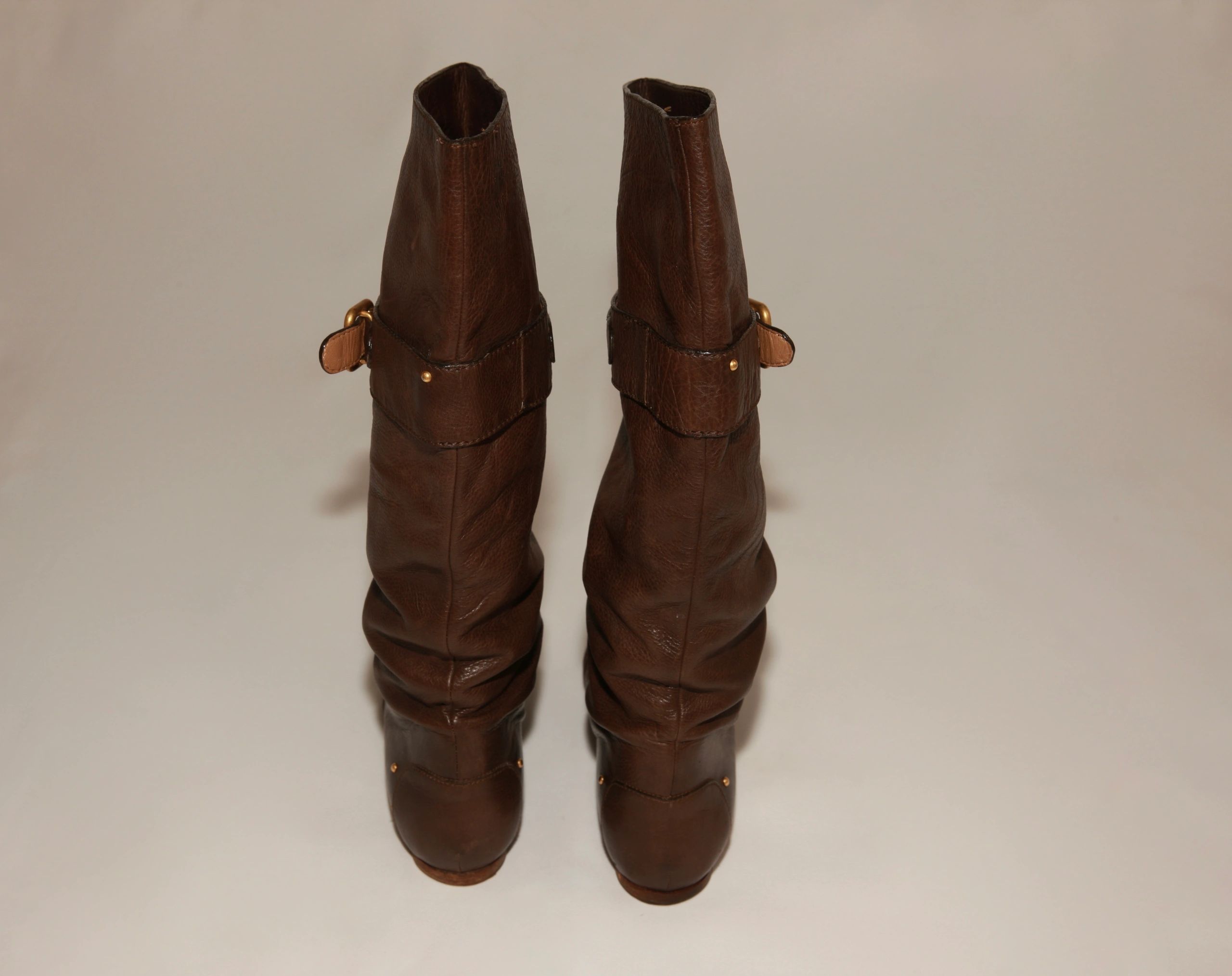 VNTG Chloé Brown Leather Slouchy Riding Boots - Size 37