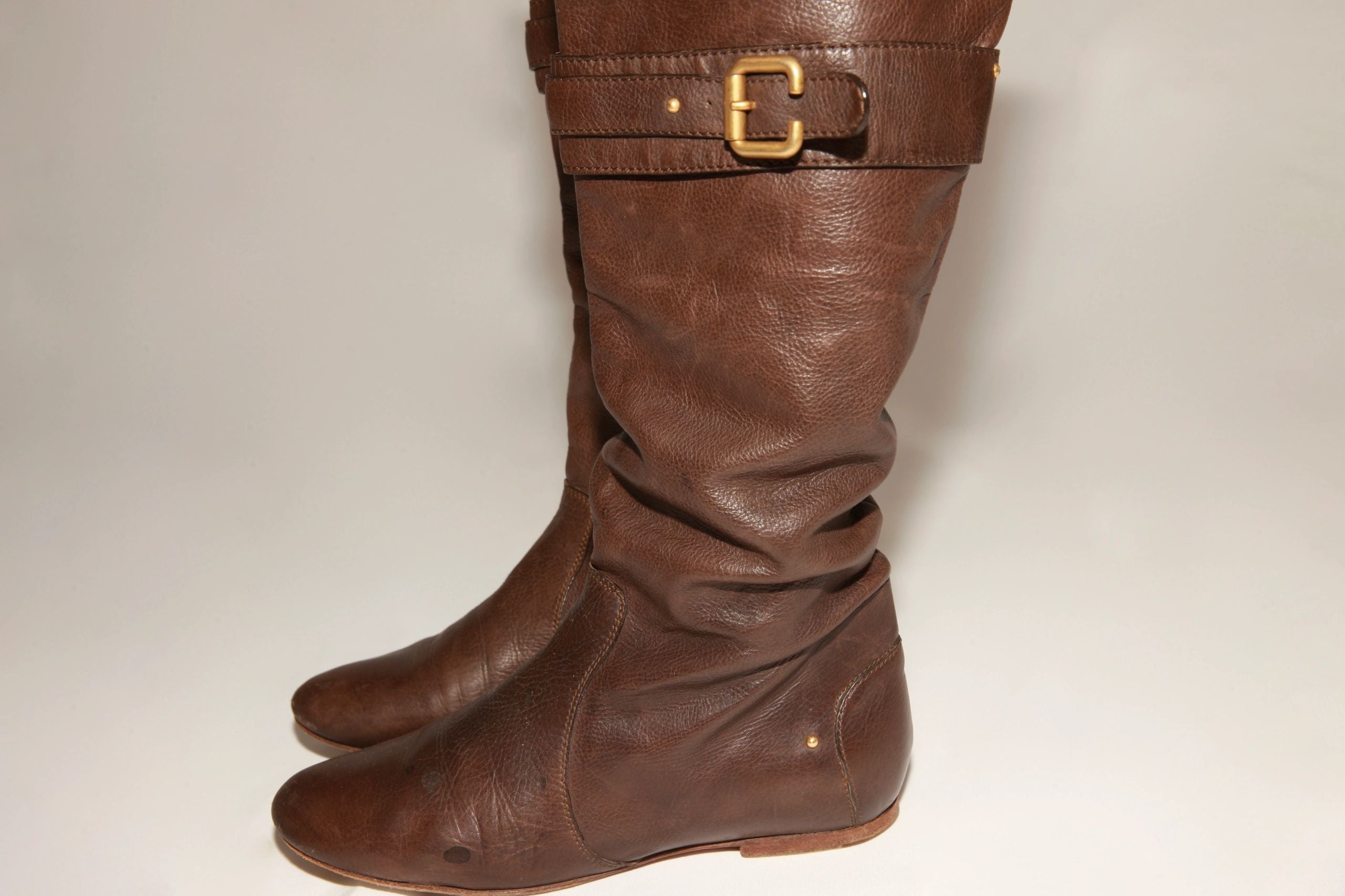 VNTG Chloé Brown Leather Slouchy Riding Boots - Size 37