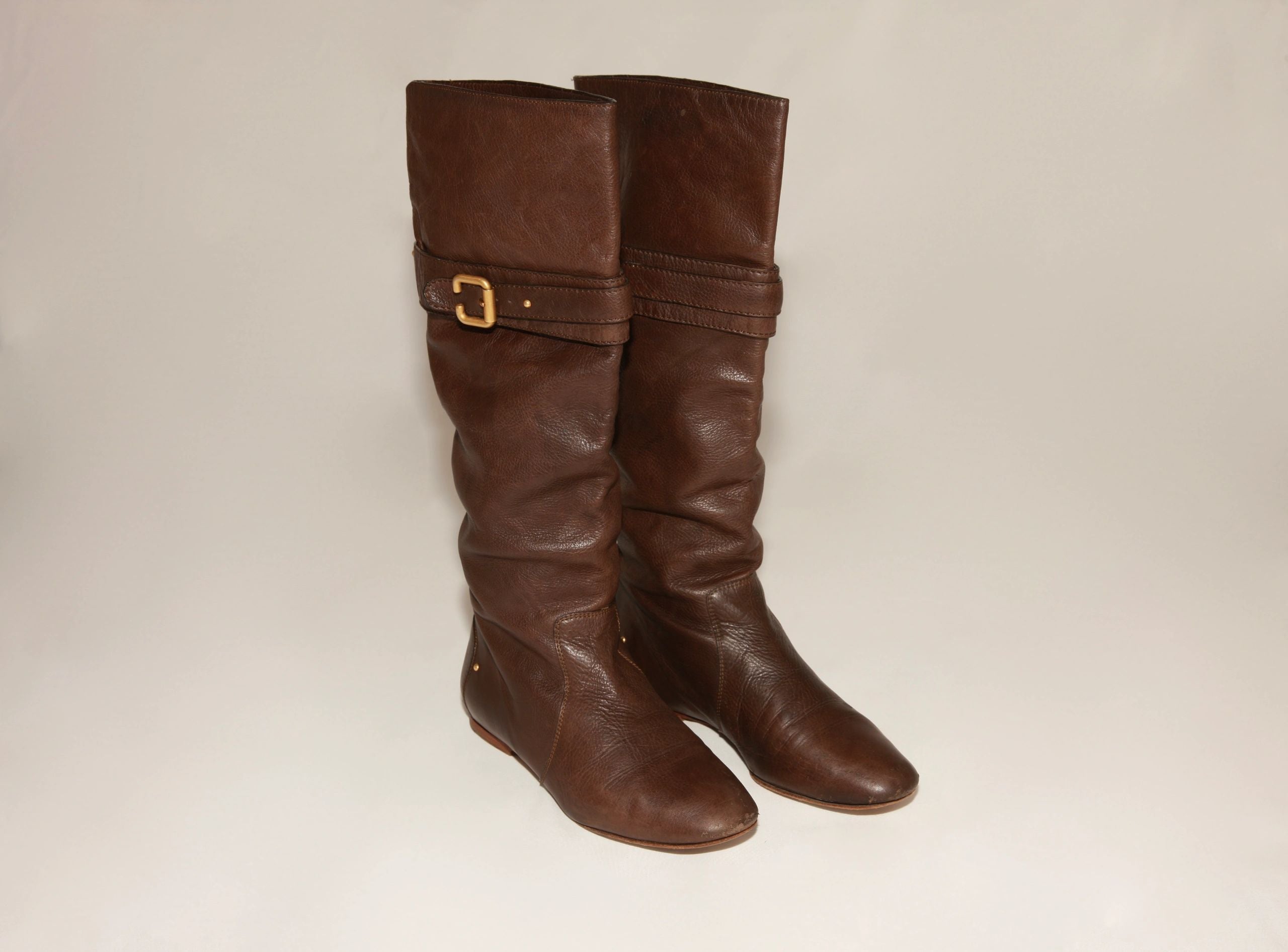 VNTG Chloé Brown Leather Slouchy Riding Boots - Size 37