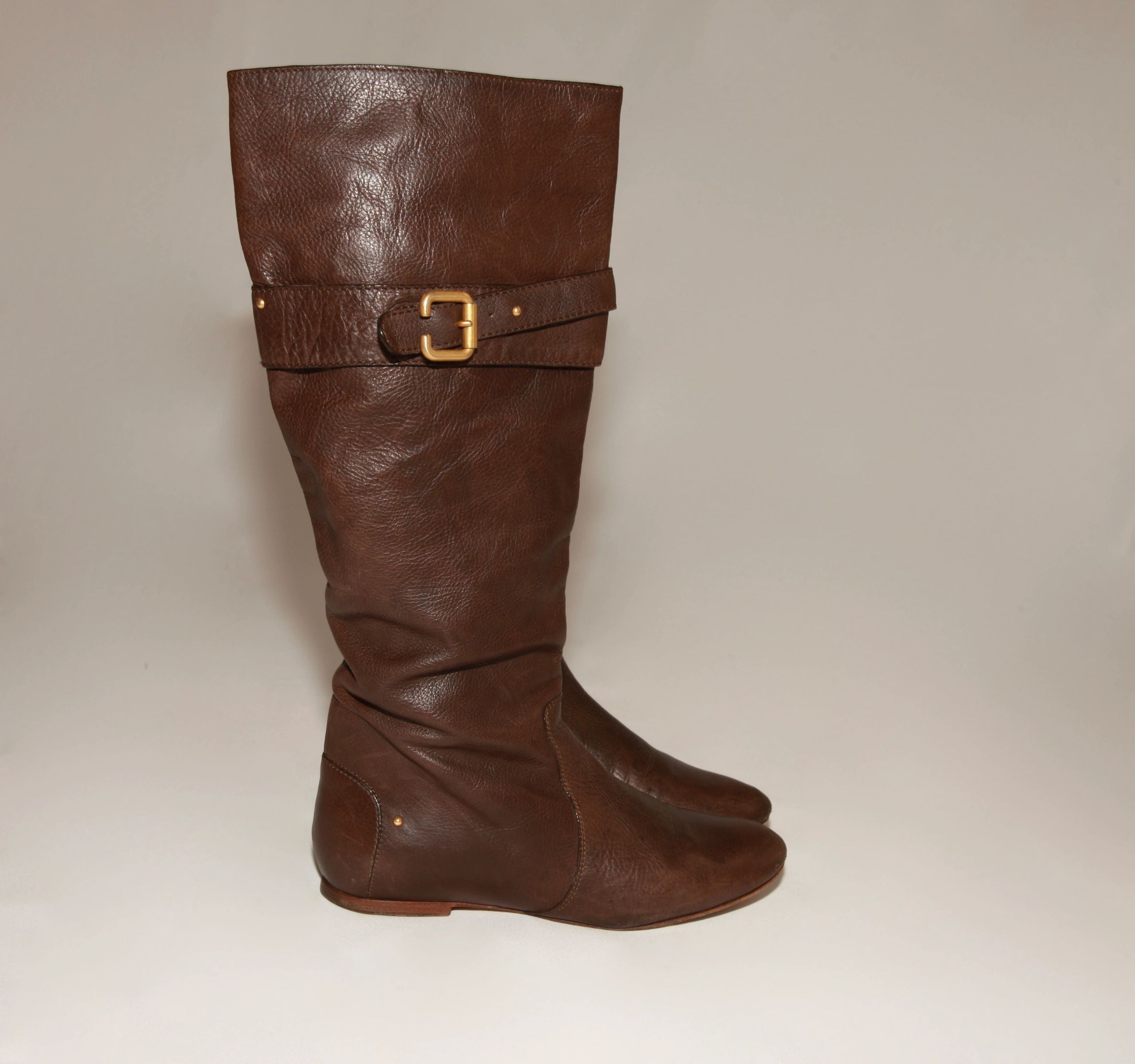 VNTG Chloé Brown Leather Slouchy Riding Boots - Size 37