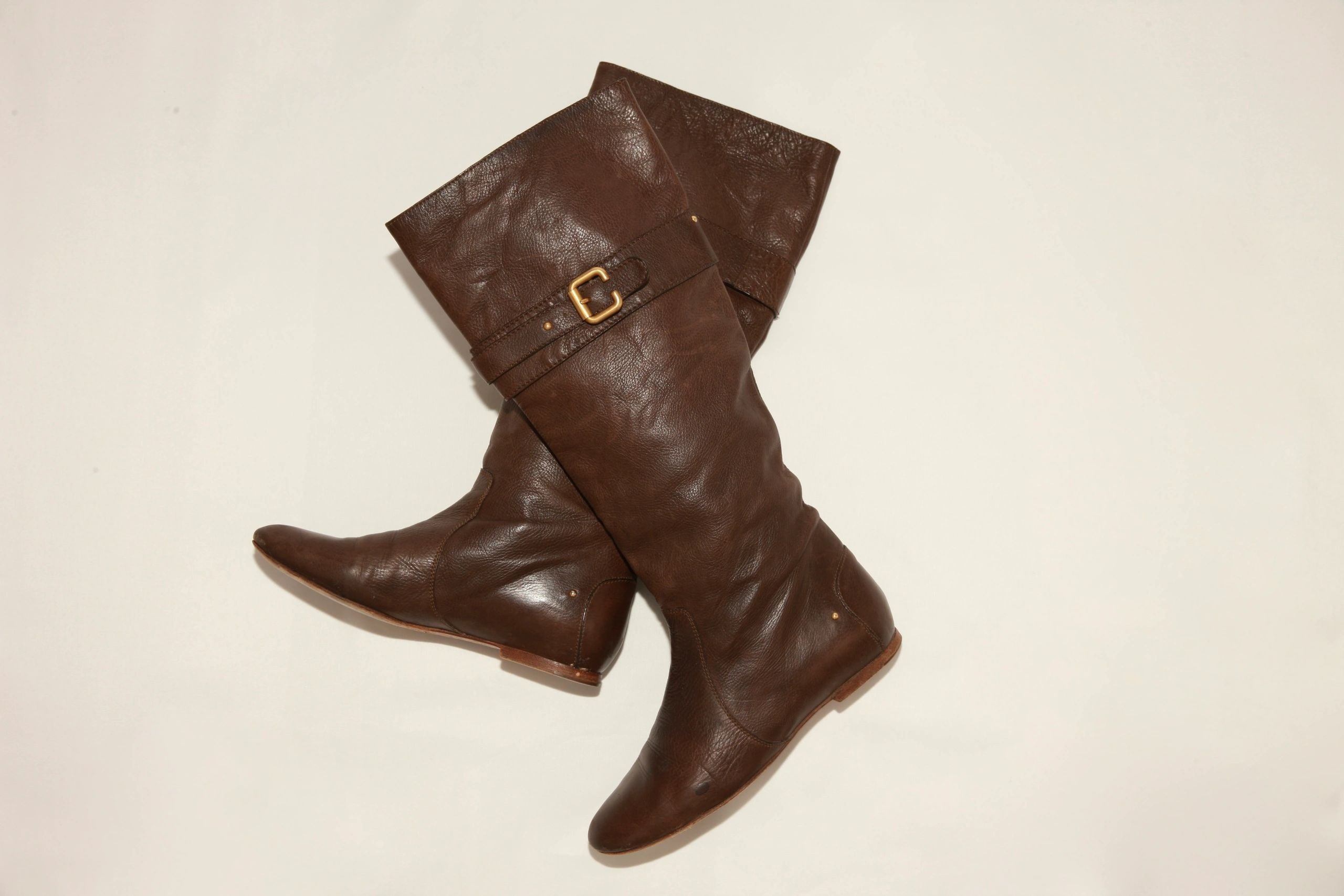 VNTG Chloé Brown Leather Slouchy Riding Boots - Size 37
