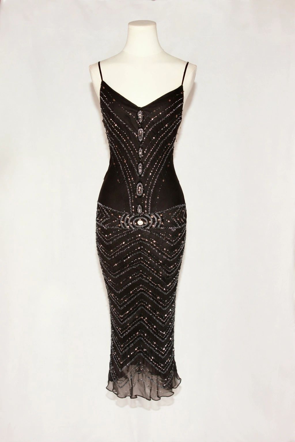 VNTG Drop Waist Privilege Silk Beaded Gown - Size Small
