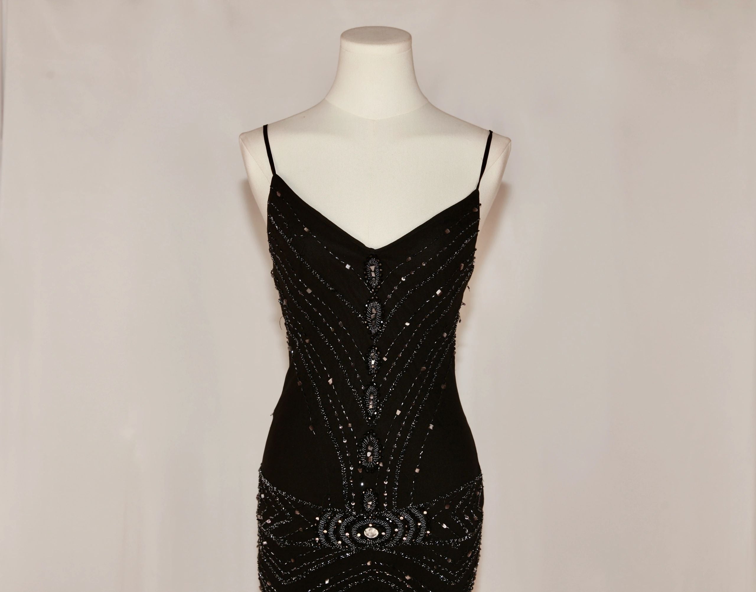 VNTG Drop Waist Privilege Silk Beaded Gown - Size Small