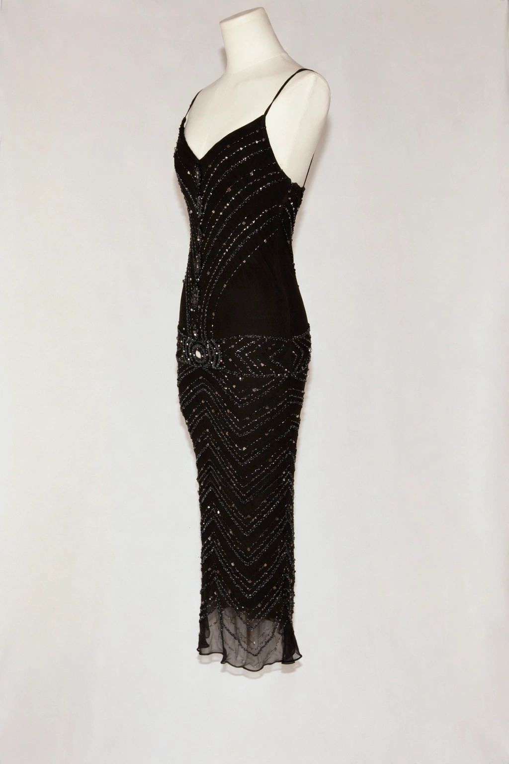 VNTG Drop Waist Privilege Silk Beaded Gown - Size Small
