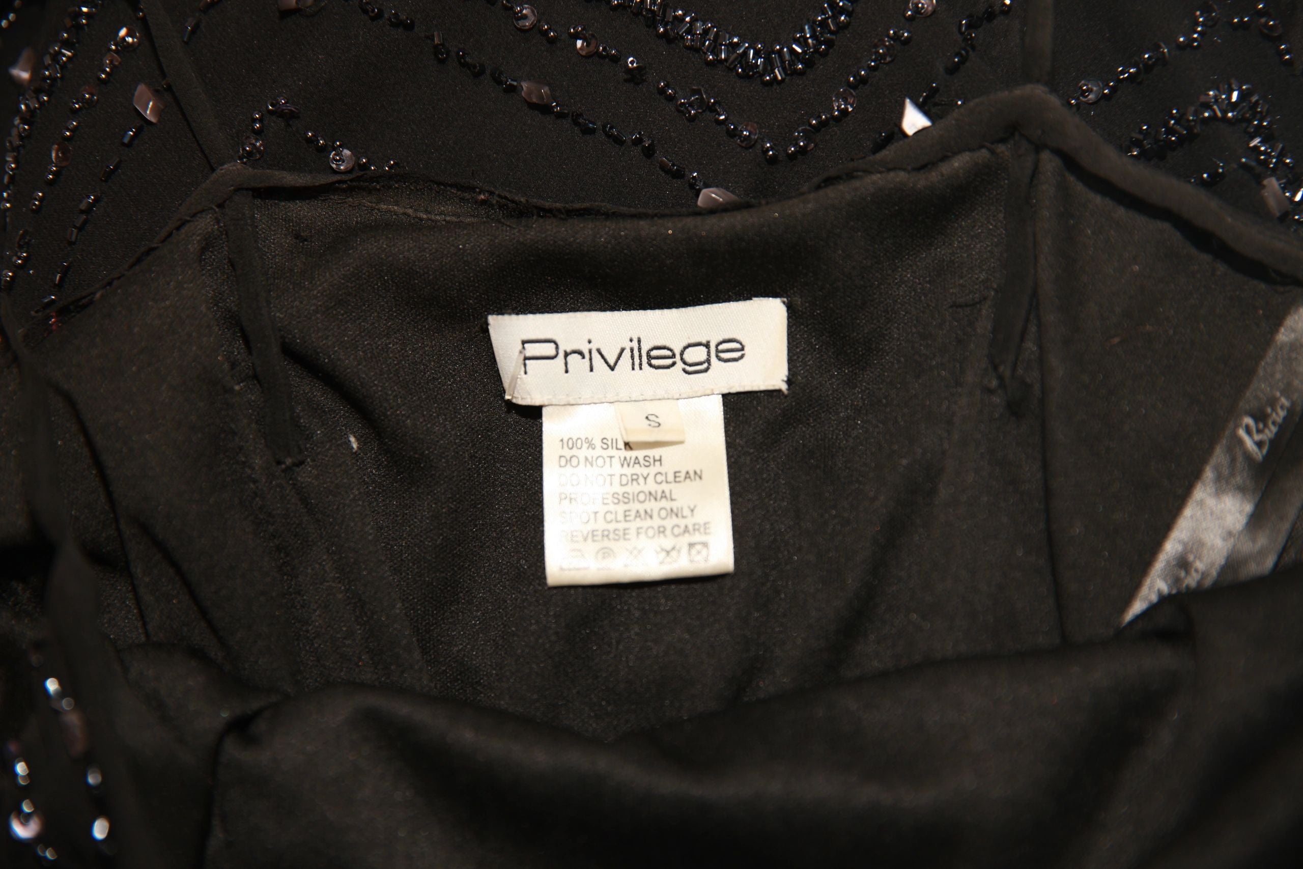 VNTG Drop Waist Privilege Silk Beaded Gown - Size Small